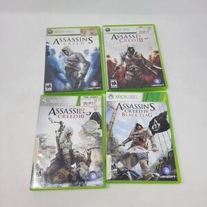 Xbox 360 Game Lot Bundle - Assassin's Creed 1, 2, 3, 4 - Black Flag Disc Missing